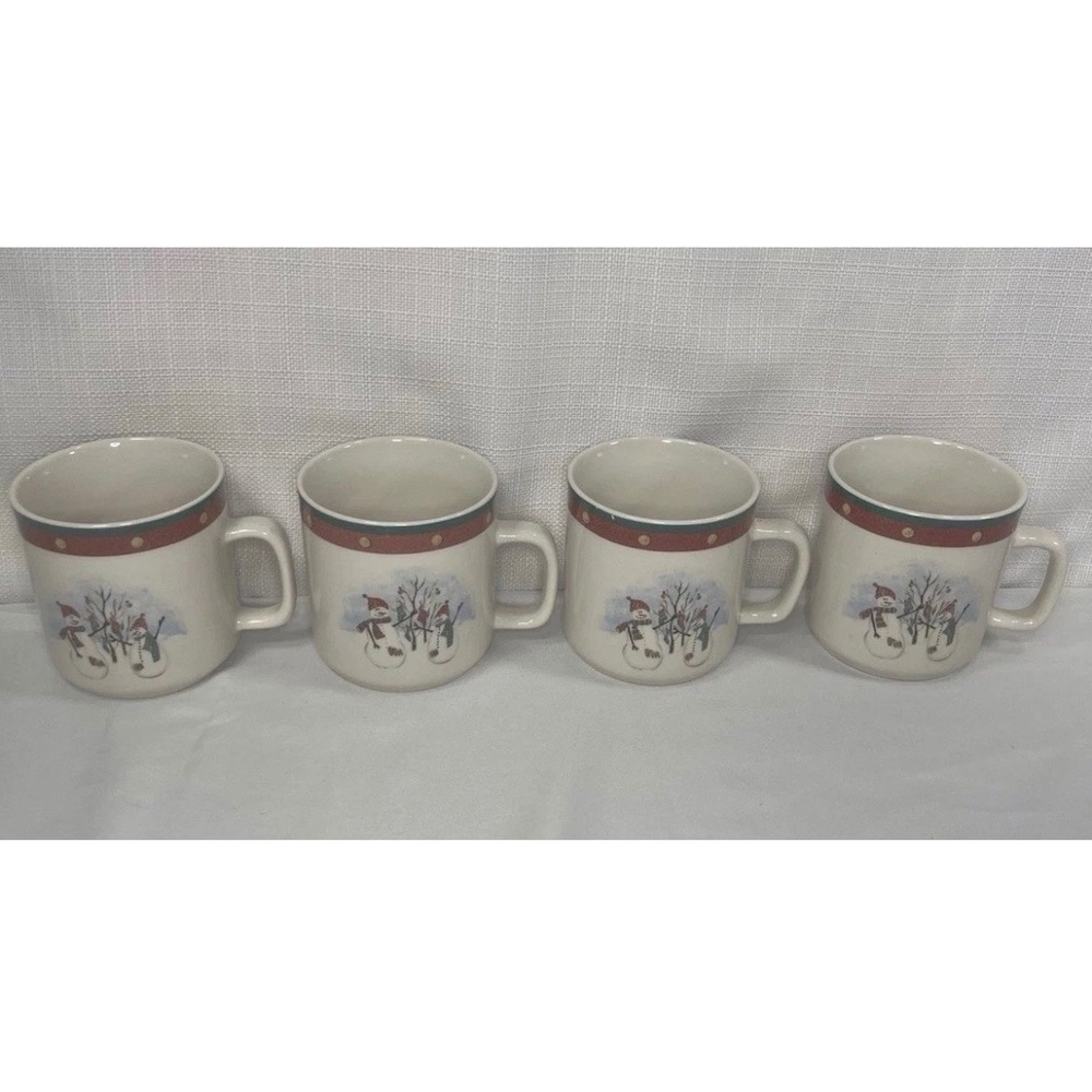 Royal Seasons Stoneware Snowman Coffee Mugs Set of 4 Holiday Winter Christmas